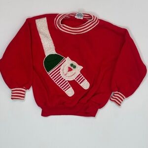 Vintage 90s RARE Ruth Scharf Cat Sweatshirt 24 M Red Crazy Cat Lady Artsy Retro